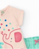 Conjunto rosa para niña con camiseta de elefante y pantalón