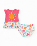 Conjunto fucsia para niña con vestido de sol y braguita con