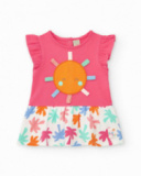 Conjunto fucsia para niña con vestido de sol y braguita con