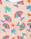 Conjunto crema para niña con blusa de paraguas y shorts rosa