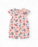 Pelele rosa para niña con estampado tropical y botones