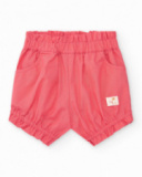 Ensemble blanc et corail pour fille avec t-shirt de feuilles tropicales et shorts froncés