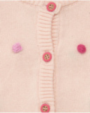 Veste rose en tricot pour fille avec pompons multicolores et boutons frontaux
