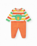 Combinaison en tricot pour garçon rayée avec applique de pomme et fermeture à pression