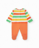 Combinaison en tricot pour garçon rayée avec applique de pomme et fermeture à pression