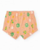 Ensemble pour fille avec t-shirt jaune et pantalon court rose à fleurs