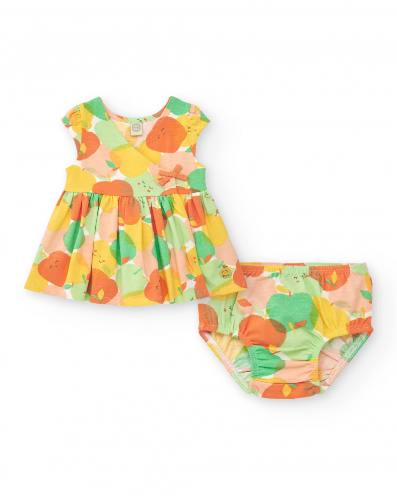 Robe en tricot pour fille avec pommes et nœud décoratif