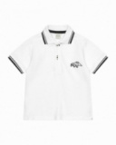Polo blanc pour garçon avec bordures noires et broderie de dinosaure