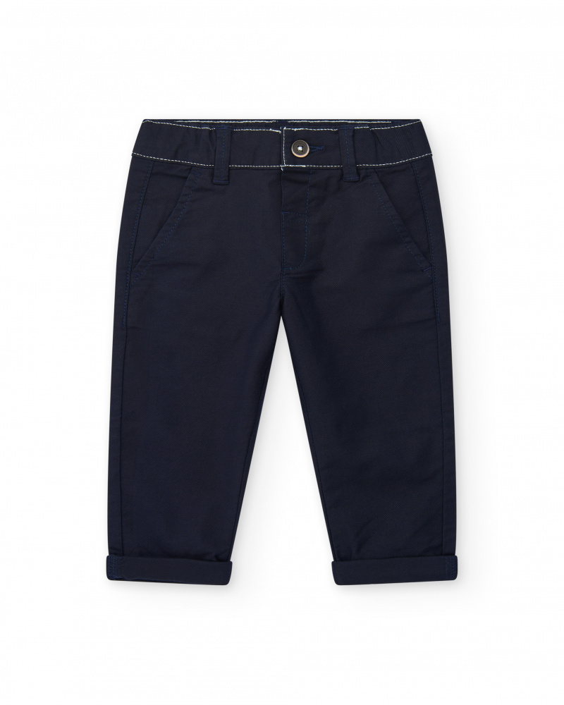 Pantalon bleu marine en toile pour garçon avec poches et taille ajustable