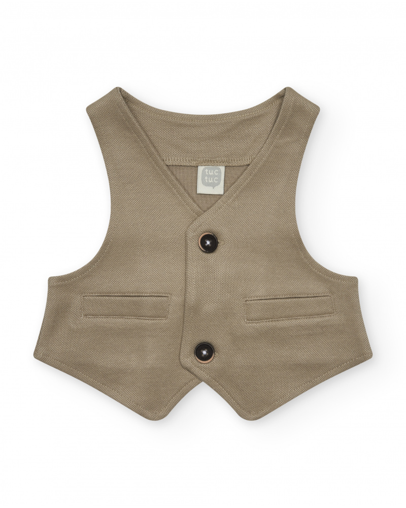 Gilet beige pour garçon avec boutons et poches décoratives