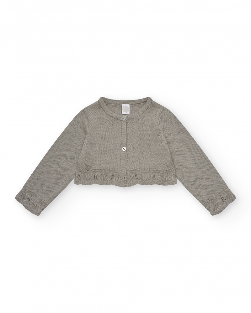 Veste beige en tricot pour fille avec boutons brillants