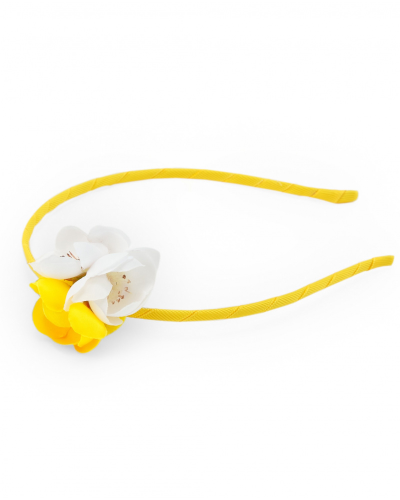 Diadème rigide jaune pour fille avec fleurs blanches et jaunes