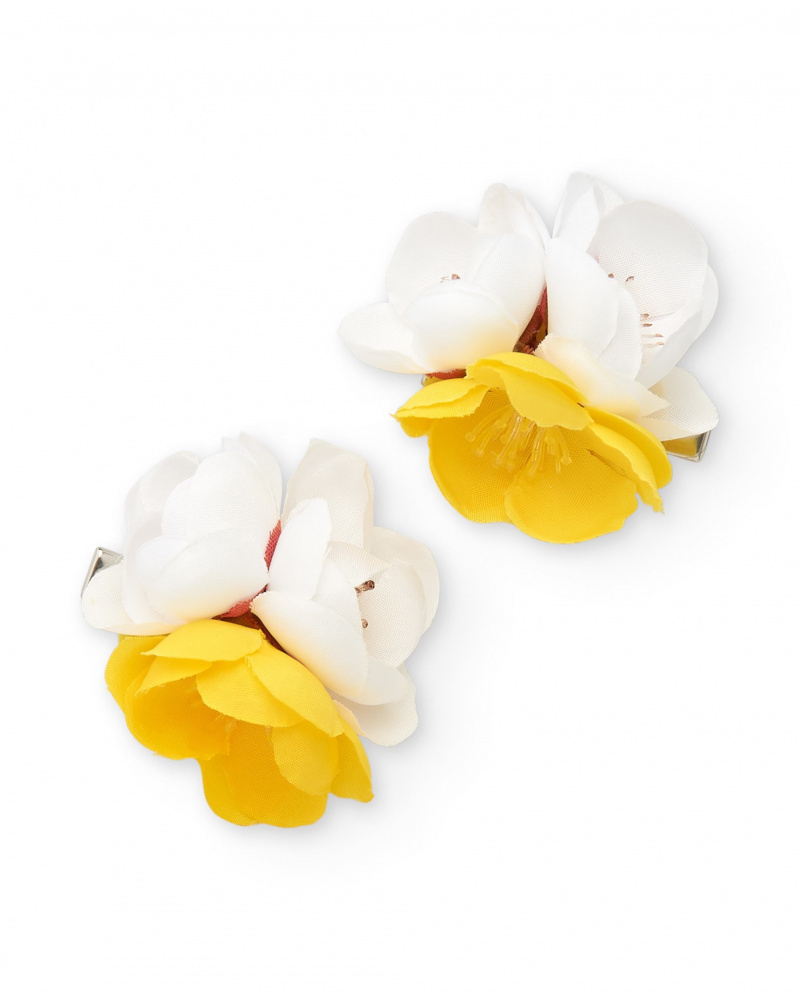 Barrettes pour fille avec pétales blancs et jaunes