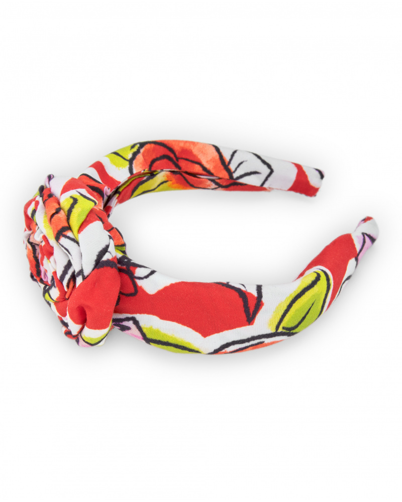 Diadème rigide blanc pour fille avec design floral en rouge, vert et rose
