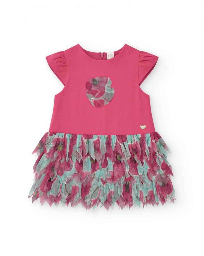 Robe fuchsia pour fille avec fleur et jupe en tulle