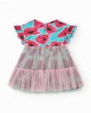 Robe bleue florale pour fille avec jupe en tulle