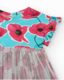 Robe bleue florale pour fille avec jupe en tulle