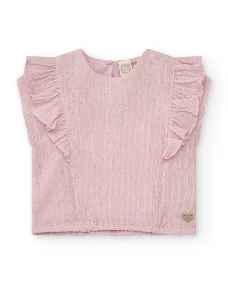 Chemise rose clair pour fille avec volants