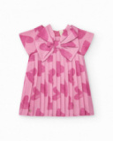 Robe rose pour fille avec cœurs et effet plissé