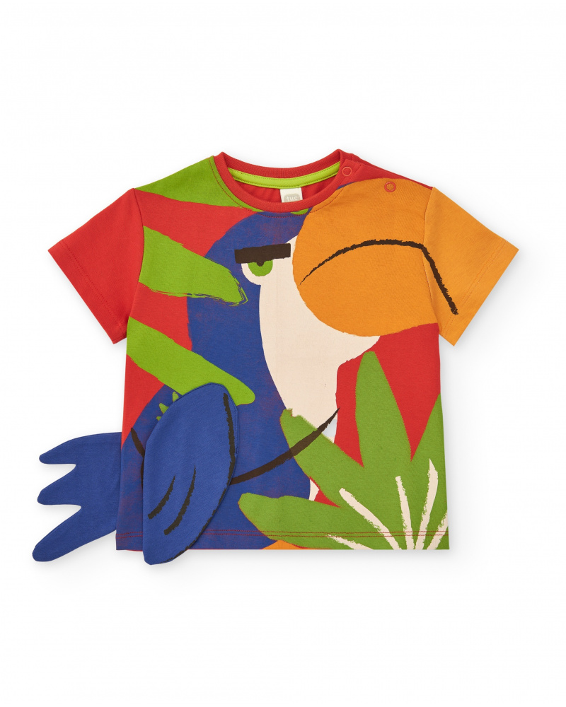 T-shirt multicolore pour garçon avec toucan et appliques