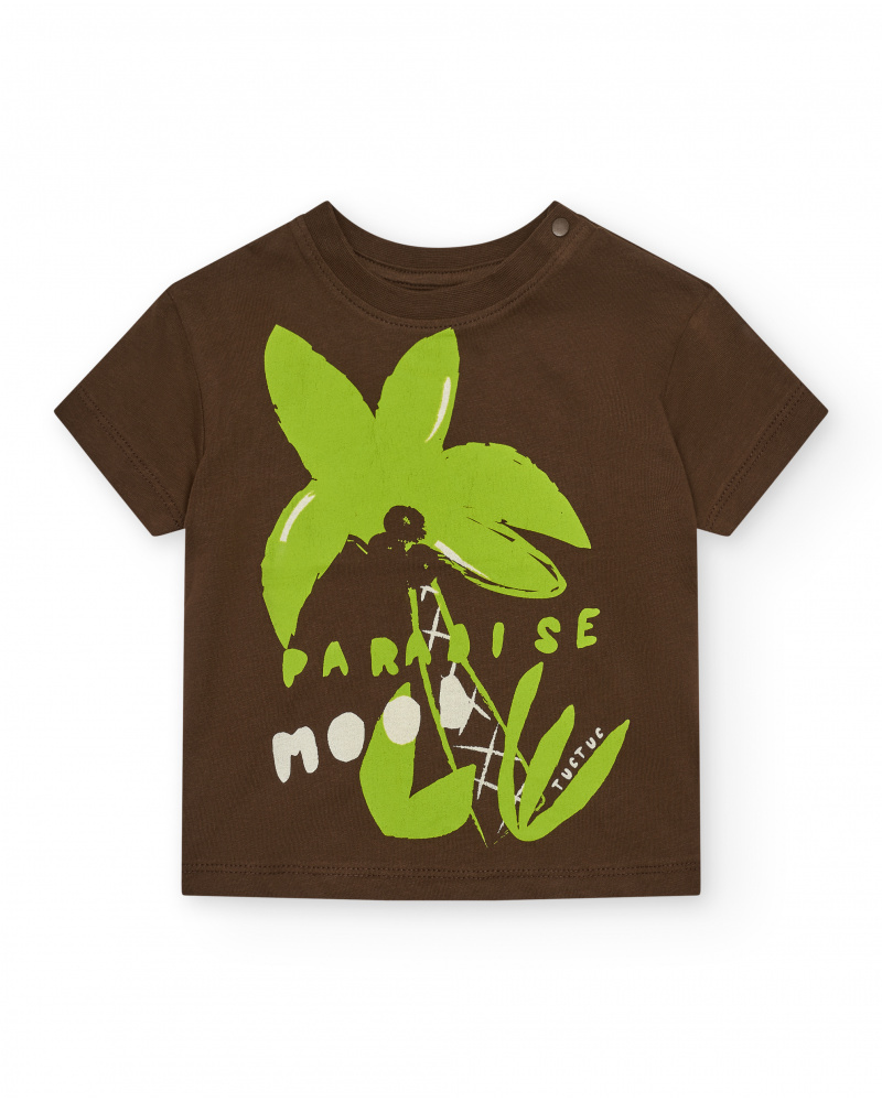 T-shirt marron pour garçon avec imprimé tropical