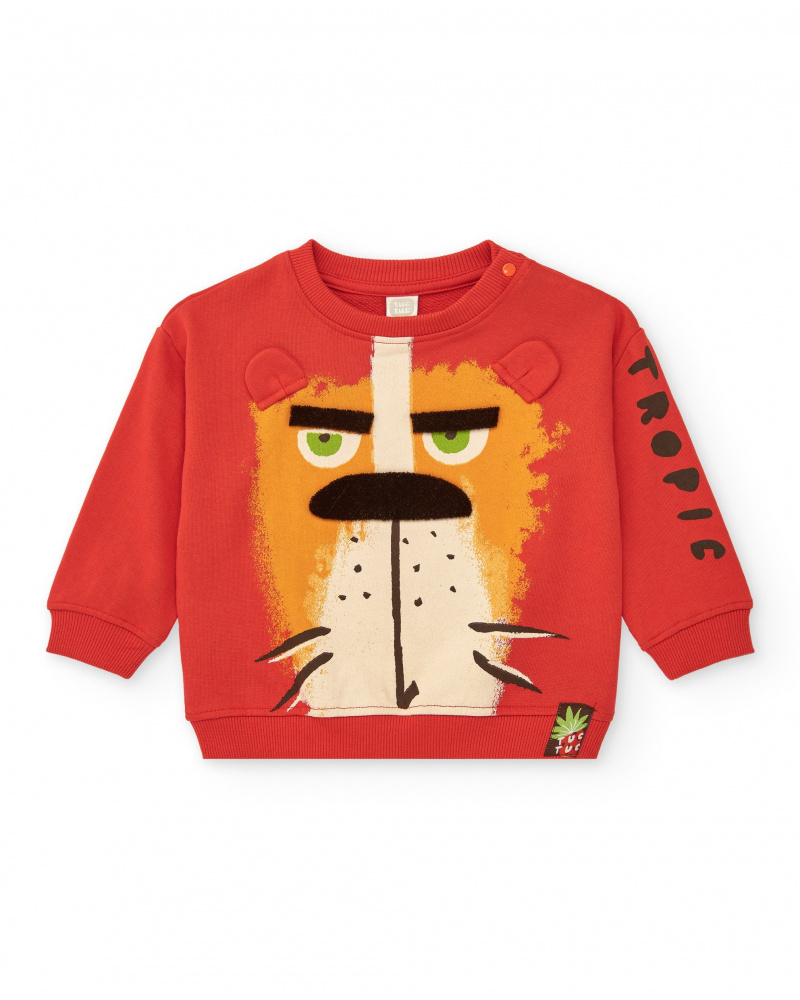 Sweat rouge pour garçon avec lion et oreilles en 3D