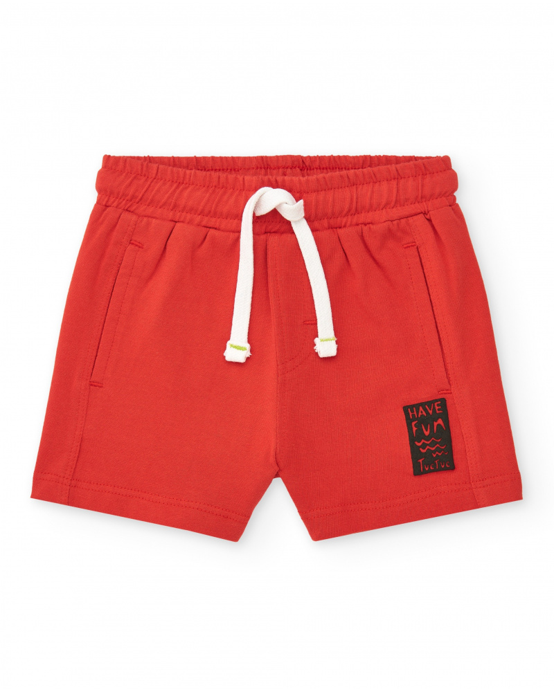 Bermuda rouge pour garçon avec poches et cordon blanc