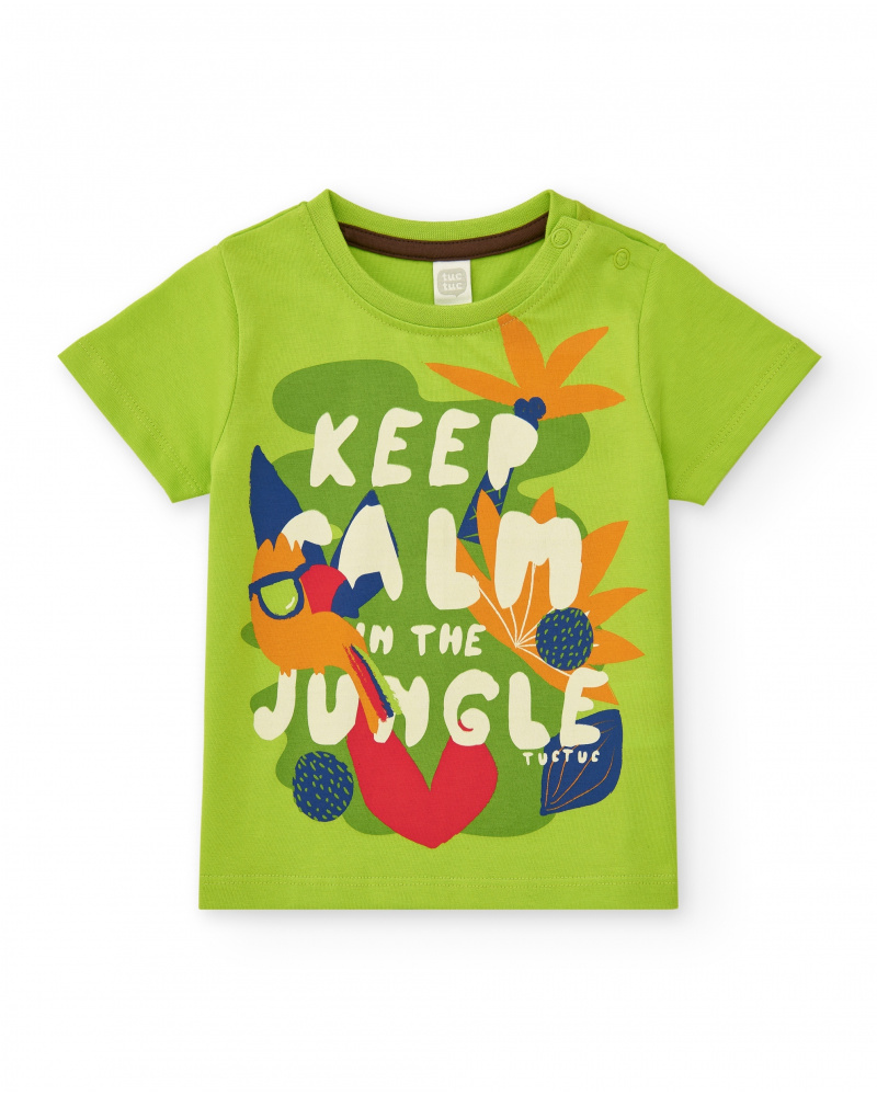 T-shirt vert pour garçon avec phrase "Keep Calm in the Jungle"