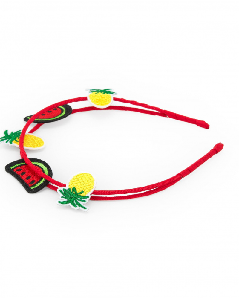 Diadème rouge pour fille avec broderies de fruits
