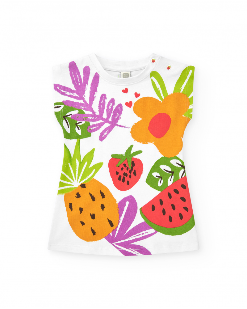 Robe blanche sans manches pour fille avec imprimé tropical