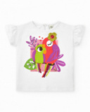 T-shirt blanc pour fille avec perroquets brodés et paillettes T-shirt blanc pour fille avec perroquets brodés et paillettes