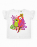 T-shirt blanc pour fille avec perroquets brodés et paillettes T-shirt blanc pour fille avec perroquets brodés et paillettes