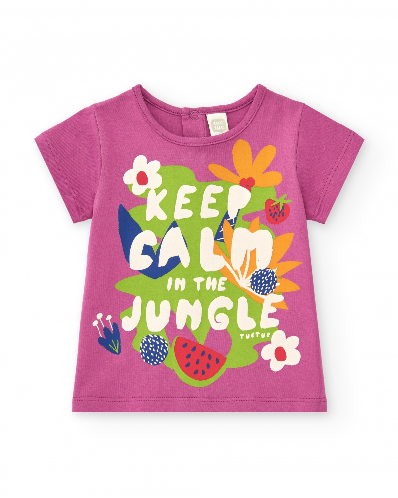 T-shirt lilas pour fille avec imprimé tropical et message