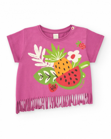 T-shirt lilas pour fille avec franges et imprimé de fruits