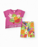 Ensemble lilas pour fille avec t-shirt à franges et legging fruité