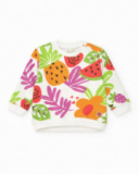 Sweat blanc pour fille avec imprimé tropical Sweat blanc pour fille avec imprimé tropical