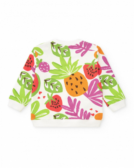 Sweat blanc pour fille avec imprimé tropical Sweat blanc pour fille avec imprimé tropical