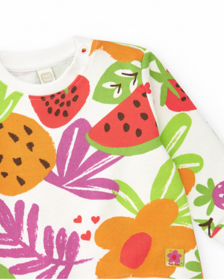Sweat blanc pour fille avec imprimé tropical Sweat blanc pour fille avec imprimé tropical
