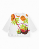T-shirt blanc à manches longues pour fille avec fruits brodés et volant