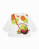 T-shirt blanc à manches longues pour fille avec fruits brodés et volant
