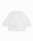 T-shirt blanc à manches longues pour fille avec fruits brodés et volant