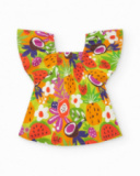 Robe verte pour fille avec imprimé tropical et manches à volants