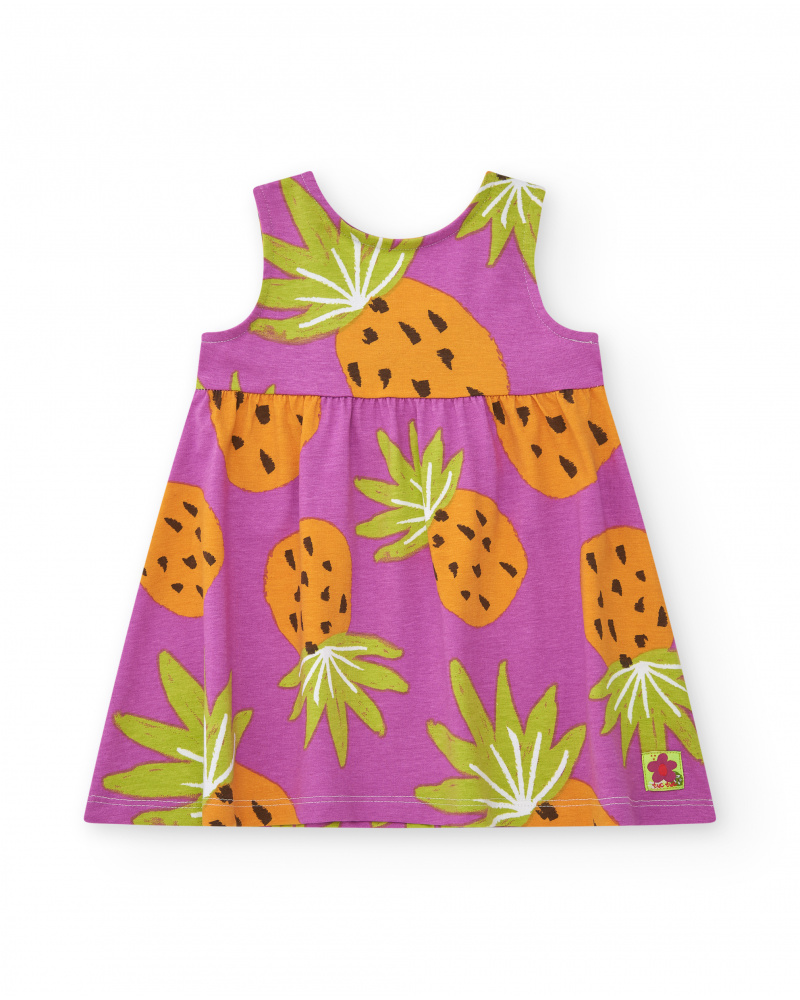 Robe violette pour fille avec imprimé d'ananas tropicaux