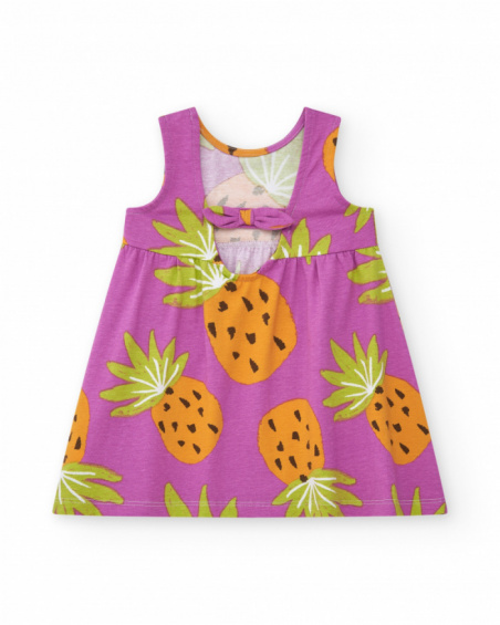 Robe violette pour fille avec imprimé d'ananas tropicaux