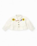 Veste blanche en toile pour fille avec boutons et volant inférieur