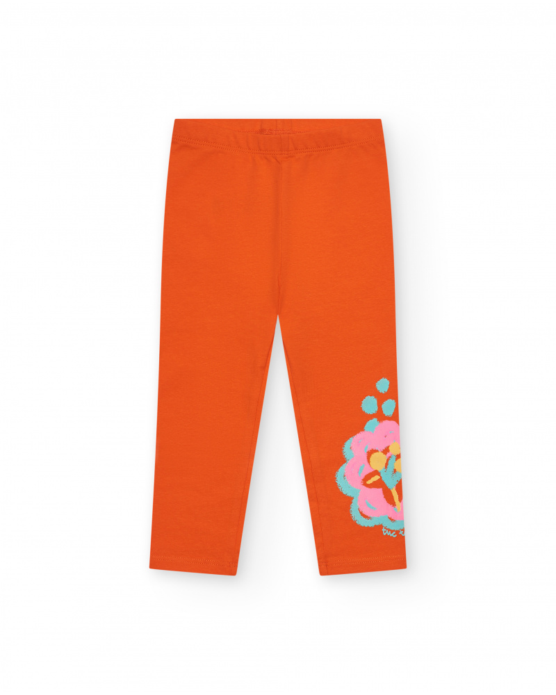Legging orange pour fille avec imprimé et taille élastique