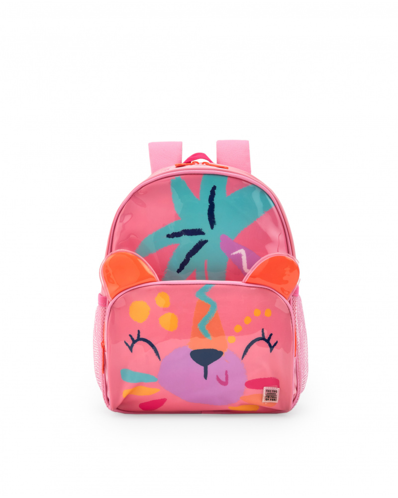 Sac à dos rose pour fille avec design animal et poches latérales