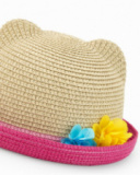 Chapeau en raphia beige pour fille avec bordure rose et oreilles