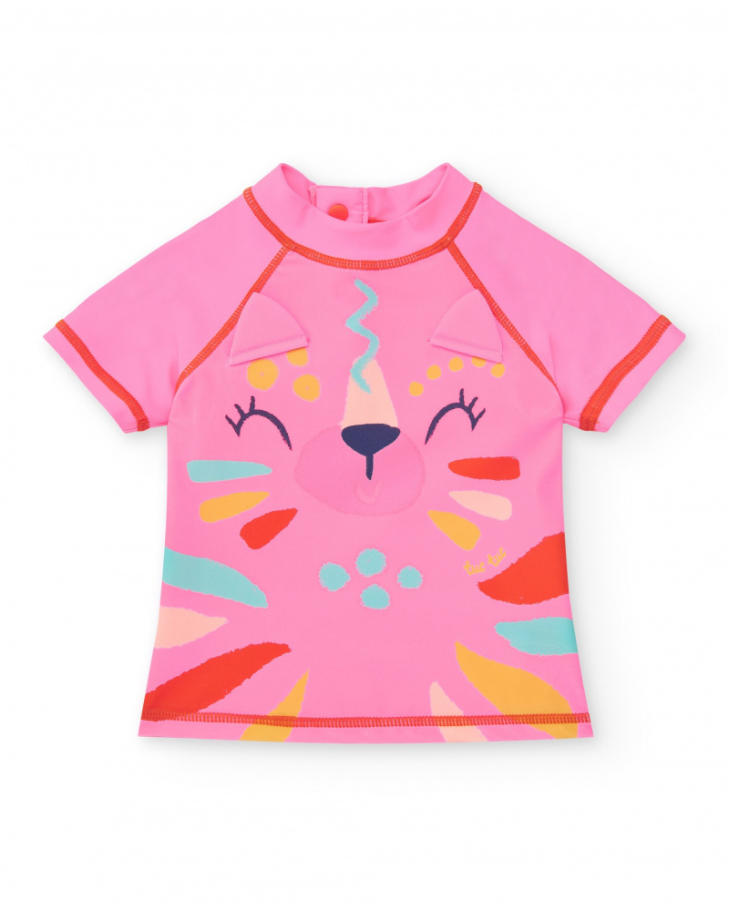 T-shirt de bain rose pour fille avec imprimé de visage animal