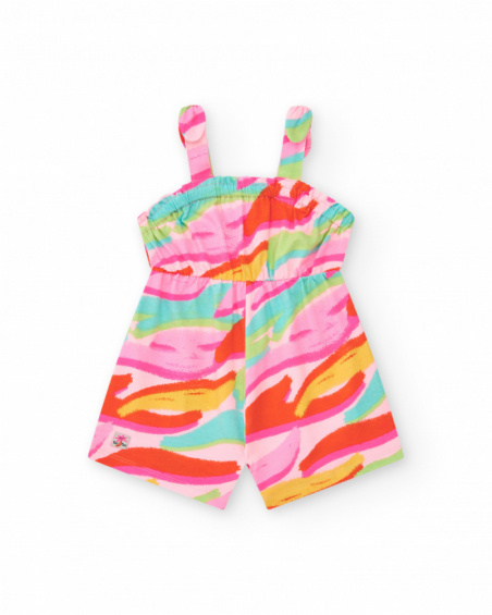 Combinaison rose pour fille avec imprimé tropical et taille élastique